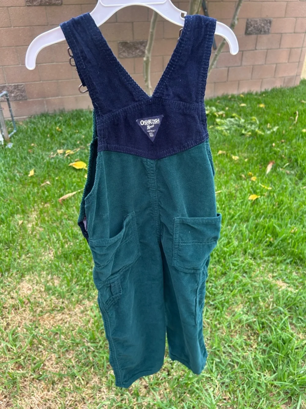 OshKosh B'gosh Green Corduroy Overalls with Navy Pocket